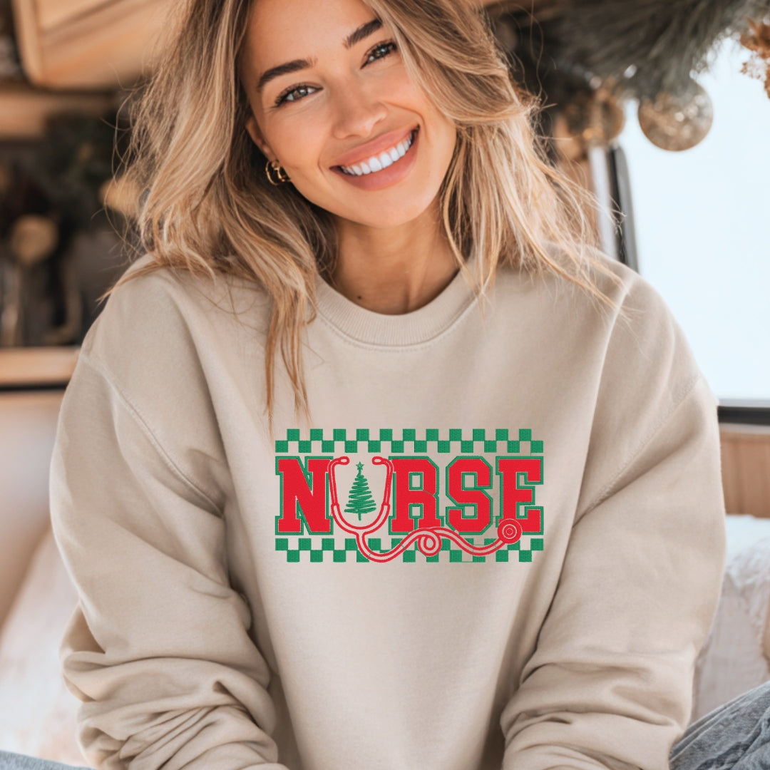 Christmas Sweatshirt – Embroidered Stethoscope Christmas Tree Design