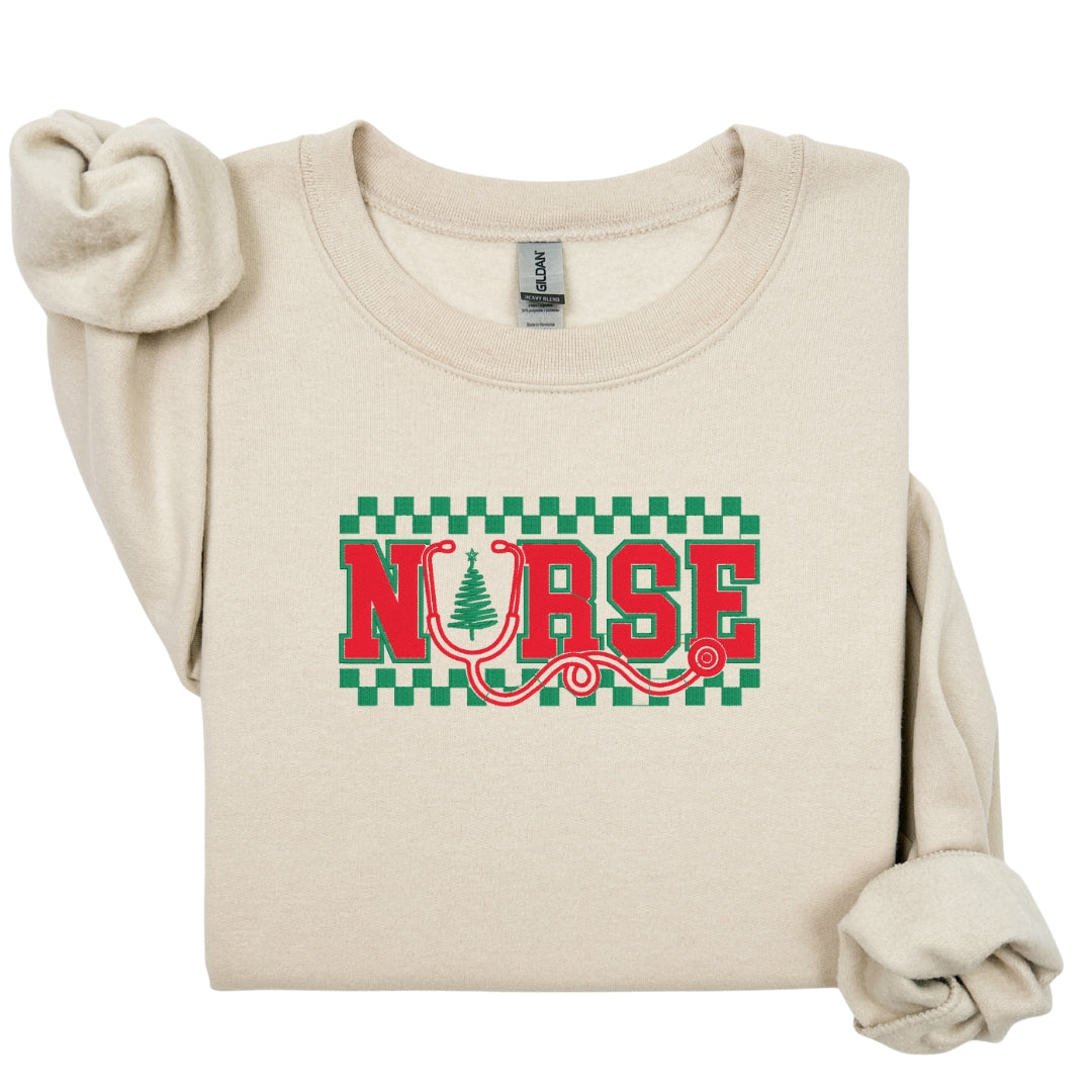 Christmas Sweatshirt – Embroidered Stethoscope Christmas Tree Design