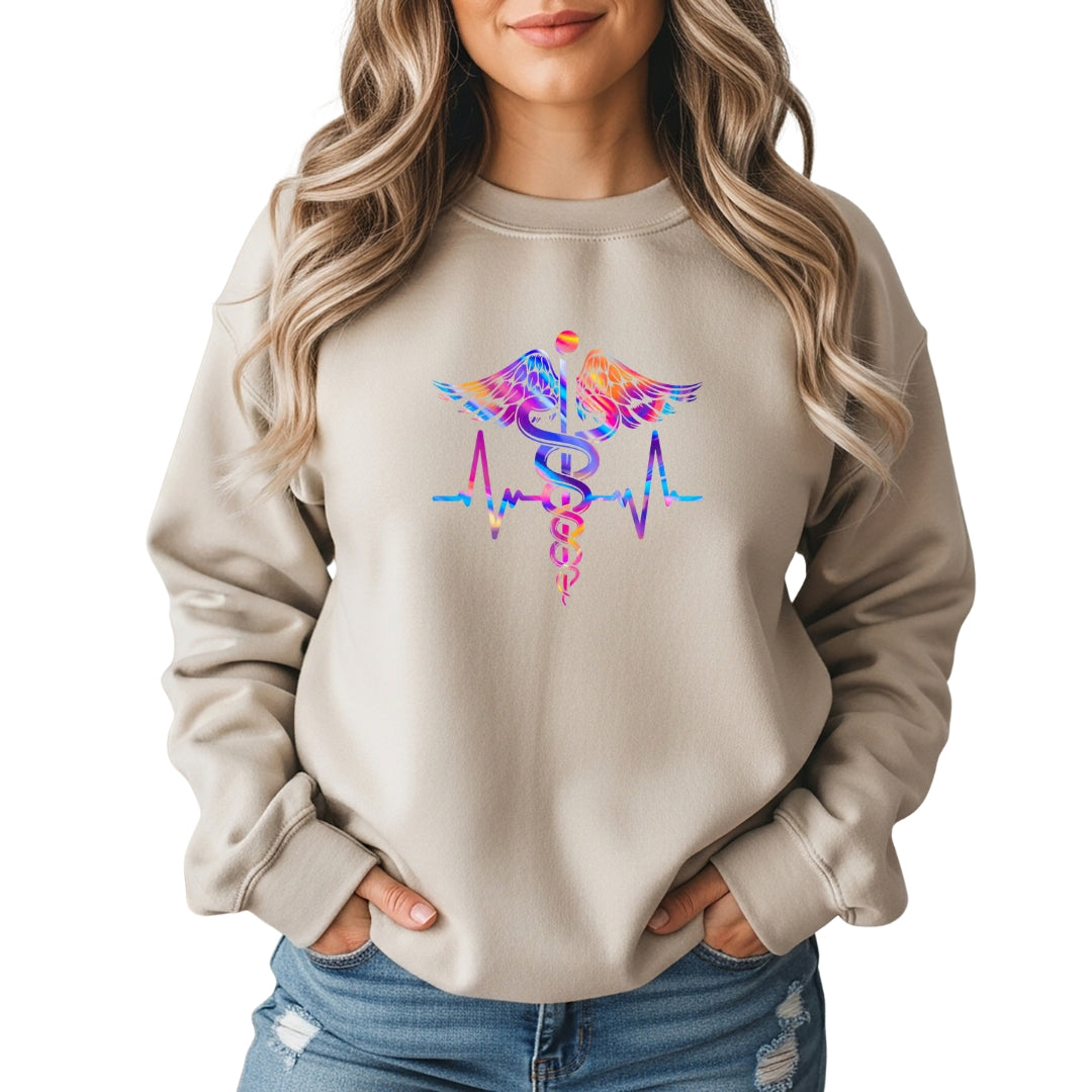 Modern Caduceus Nurse Crewneck Sweatshirt – Heartbeat Logo