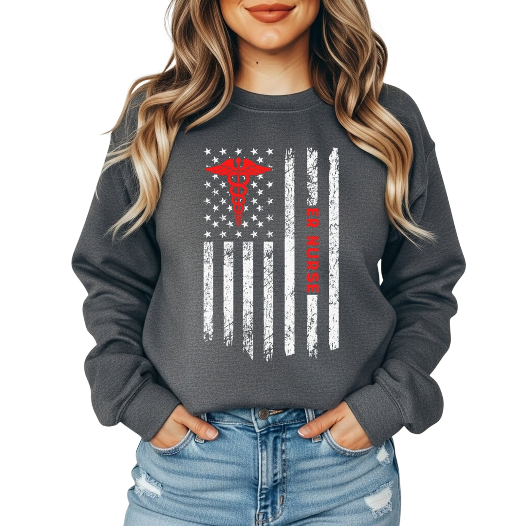 USA Flag & Caduceus Logo | Rugged, Tough and USA Proud Crewneck Sweater