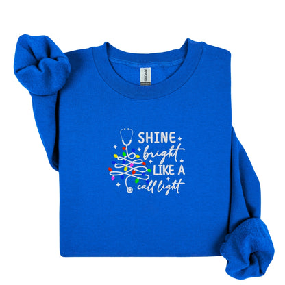 Cozy Nurse Christmas Sweater – Shine Bright Like a Call Light