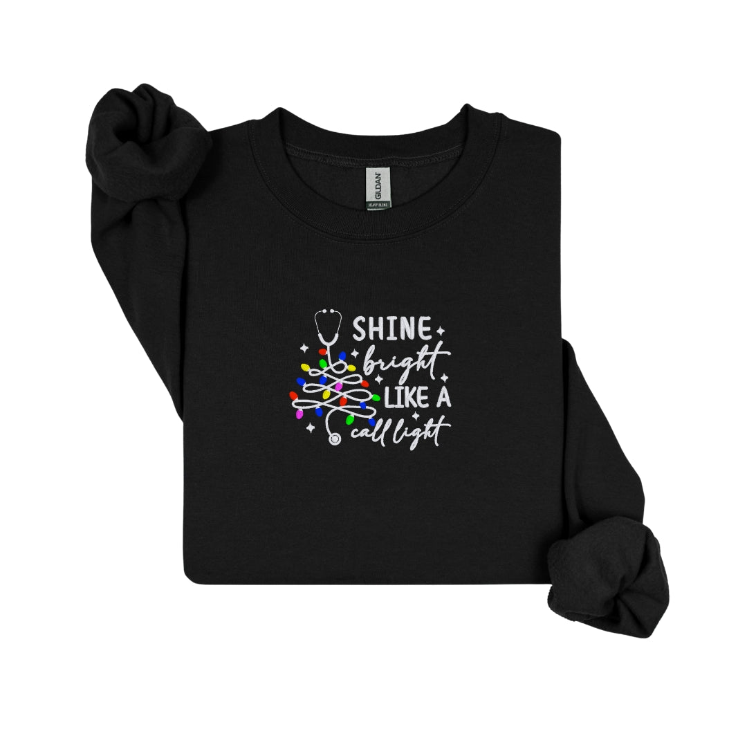 Cozy Nurse Christmas Sweater – Shine Bright Like a Call Light