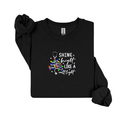 Cozy Nurse Christmas Sweater – Shine Bright Like a Call Light