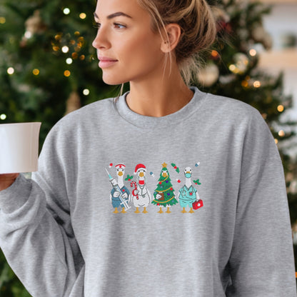Cozy Nurse Christmas Sweater – Embroidered Goose Nurses Crew