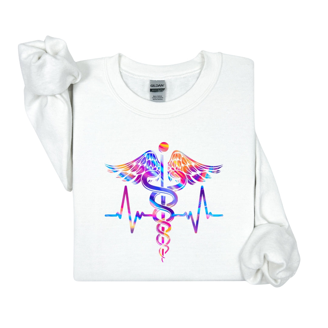 Modern Caduceus Nurse Crewneck Sweatshirt – Heartbeat Logo