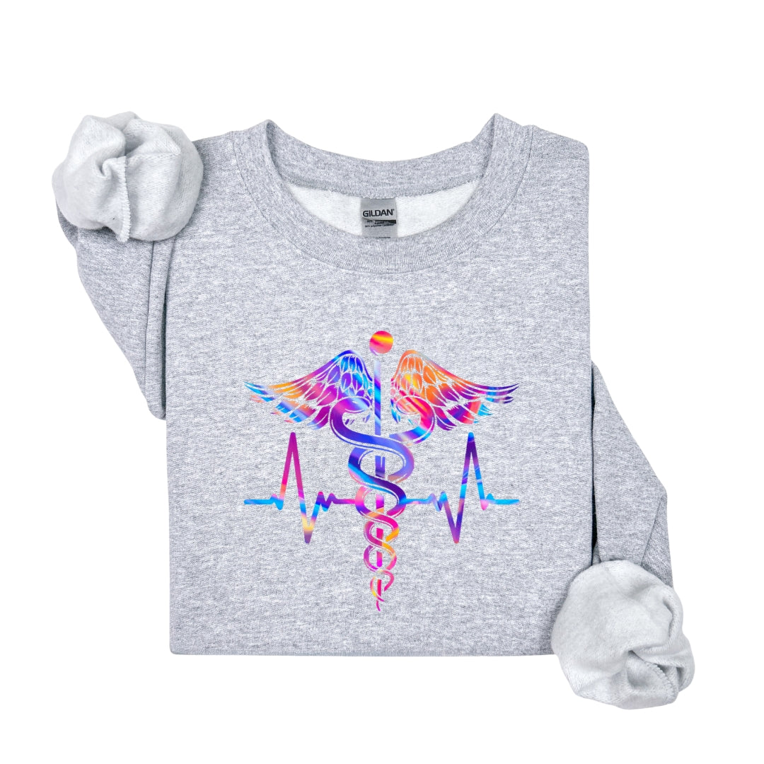 Modern Caduceus Nurse Crewneck Sweatshirt – Heartbeat Logo