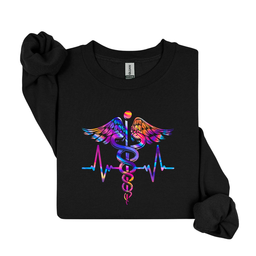 Modern Caduceus Nurse Crewneck Sweatshirt – Heartbeat Logo